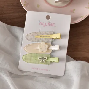 ALLINE stile primaverile quadri fiore fiocco fermaglio capelli set simpatici accessori per styling