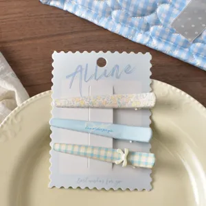 Set de pinzas para el cabello florales y de cuadros con lazos, ideal para diario.