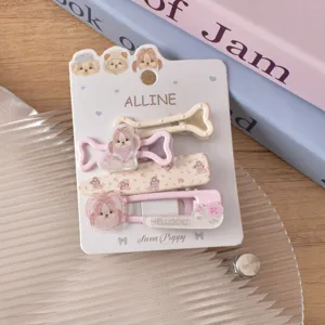 Cute puppy hair clips set, ALLINE acrylic cartoon sweet side hair pins for girls and women.