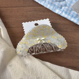 Bonita pinza de pelo floral con lazo y diamantes de imitación para mujeres detalle