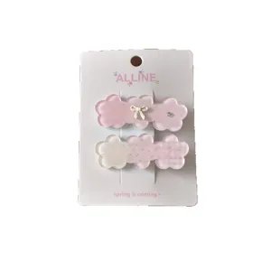 Cute pink floral plaid bow hair clips set, sweet style sweet hair accessories for women.