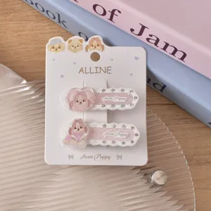 ALLINE cute puppy acrylic hair clip set for sweet girls side bangs duckbill hairpin