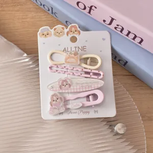 Cute puppy acrylic hair clip set with card packaging detail view for daily hair styling