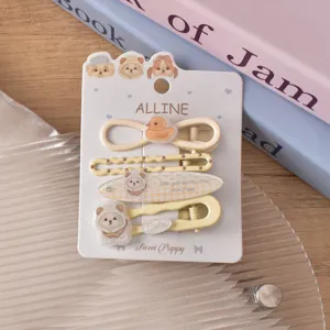 Cute puppy acrylic hair clip set with duckbill design for sweet daily hairstyles detail view