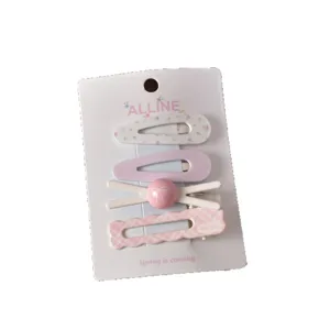 Cute pink floral hair clips set, sweet style metal BB clips for women and daily sweet wear.