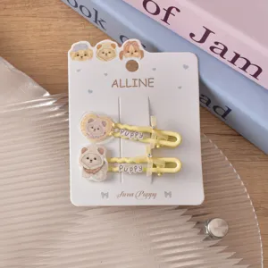 Cute puppy acrylic hair clips set, yellow wavy duckbill clip for sweet girls daily hair styling.