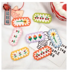 Cute handmade crochet floral hair clips sweet candy color hair accessories for daily wear.