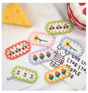 Cute handmade crochet floral hair clips set, sweet knit hair barrettes for girls