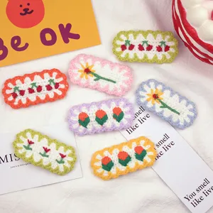 Cute knitted flower hair clip candy color handmade hairpin sweet hair accessories for women and kids