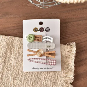 Set di fermagli per capelli con bottoni autunnali carini, accessori eleganti in tessuto per ragazze.