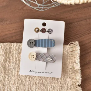 Set di mollette per capelli con bottoni carini per donne e ragazze, elegante fermaglio a quadri.