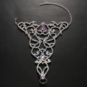 Close-up view of sparkling rhinestone foot chain, showing fine crystal details and bright shine.