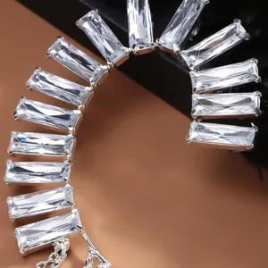 Luxus Baguette Zirkonia Silber Statement Halskette elegante Party Schmuck Accessoire