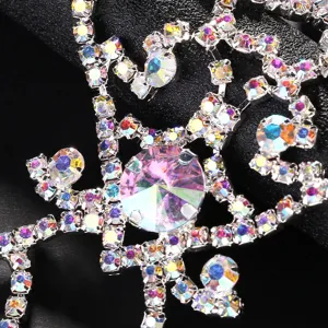 Close-up detail of luxury rhinestone belly dance anklet body chain with brilliant crystal stones.