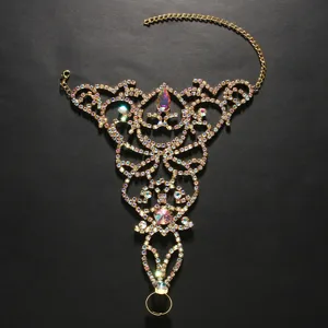 Rhinestone crystal foot chain slave bracelet body jewelry for belly dance performance detail.