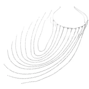 Diadema estrás plateado borla larga cadena pelo moda tendencia estilo callejero accesorio