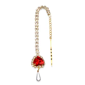 Kristall Herz Stirnkette Haarschmuck mit Perlenanhänger und Haarklammer für Damen.
