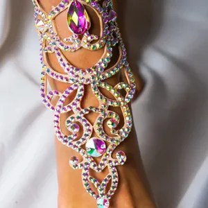 Exotic Alloy Rhinestone Hollow Out Statement Anklet Geometric Crystal Belly Dance Performance Foot Jewelry Accessories For Women