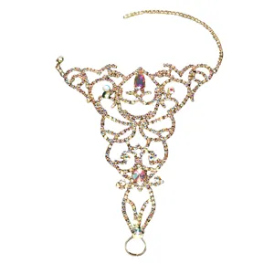 Gold rhinestone belly dance slave bracelet foot chain anklet for women performance jewelry