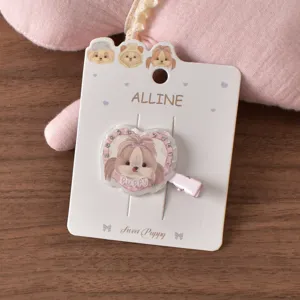 Cute puppy acrylic hair clip sweet pink side duckbill clip for girls daily hair accessories