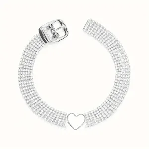 Sparkling rhinestone multi-layer anklet with buckle and heart charm detail for beach.