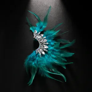 Wunderschöne übergroße teal Feder Kristall Strass Ohrkappe Statement Ohrring Neu