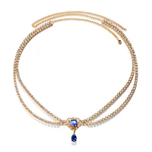 Mehrlagige Strass Taillenkette goldene Körperkette für Damen Bikini Strand Schmuck.