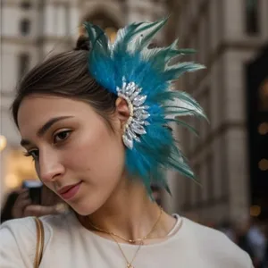 Böhmisch Übertriebener Strass Feder Ohrclip Groß Fächerförmig Ohne Piercing Legierung Ohrringe Damen Statement Schmuck