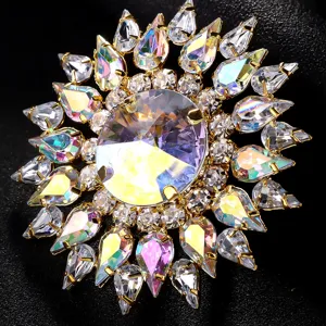 Exaggerated statement crystal ring, dazzling colorful rhinestones, adjustable open band style.