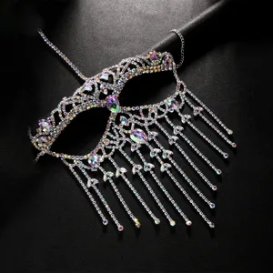 Glamorous rhinestone tassel masquerade mask for women, perfect for party and Halloween ball.