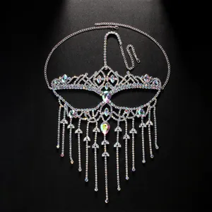 Exquisite rhinestone tassel face chain mask, perfect for festival party and nightclub wear.