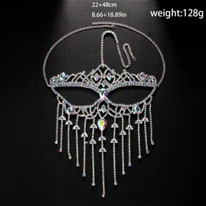 Rhinestone tassel face mask sparkling crystal chain party masquerade headpiece jewelry for women