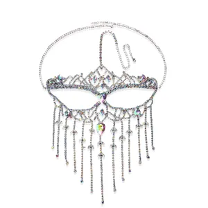 Crystal Tassels Masquerade Mask Rhinestone Face Chain Party Halloween Costume Jewelry