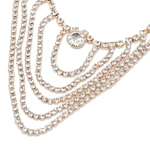 Catena da braccio multistrato con strass color oro gioiello corpo cristallo moda