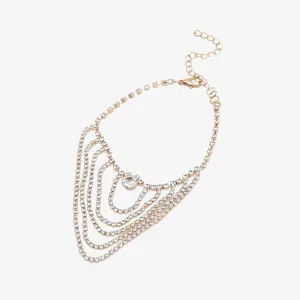 Catena da braccio multistrato in strass dorata braccialetto cristallo brillante moda