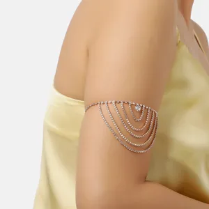 Bracciale da Braccio Multistrato con Strass Minimalista Boemo Catena per Braccio Superiore con Nappine di Cristallo Lucido per Gioielli da Festa in Spiaggia da Donna