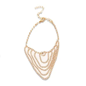 Catena da braccio multistrato in strass dorati bracciale corpo cristallo luminoso moda