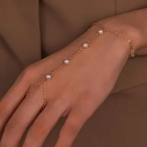 Luxus Legierung Strass Ring-Linked Armband Für Damen Elegant Hand Chain Bracelet Mit Künstliche Perle Wassertropfen Design Minimalist Finger Ring Integrierte Handschmuck