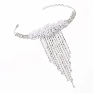 Catena da braccio floreale in strass di cristallo da sposa braccialetto di modo vista dettagliata