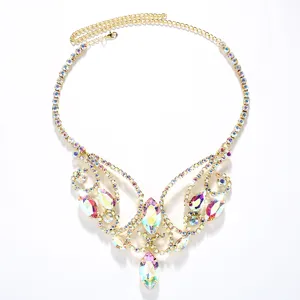 Exquisite rhinestone collarbone necklace, exotic style crystal choker for stage performance.