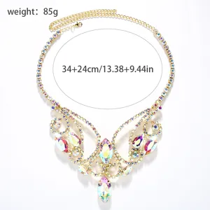 Exotic crystal choker necklace with colorful rhinestones for belly dance stage party jewelry