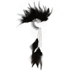 Vintage schwarze Feder Kristall Ohrring lange Quaste boho Mode Schmuck Damen Accessoires