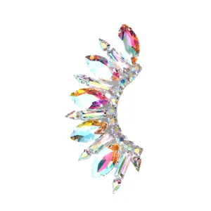 Boho Strass Fächer Ohrclip Mode Statement bunte Kristall Feder Ohrringe ohne Ohrlöcher.