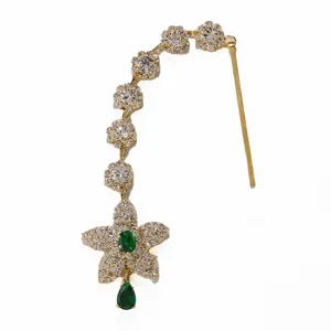 Chaine de tete fleur strass cristal style indien bijou de cheveux dore vintage chic