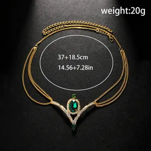 Böhmische mehrschichtige goldene Stirnkette mit vintage grünem Kristall für Damen Mode