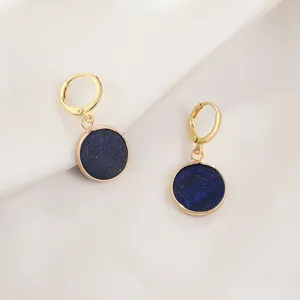 Elegant gold-plated 925 silver round lapis lazuli leverback earrings for women daily wear.