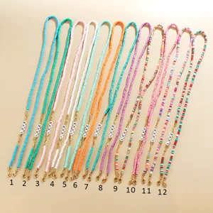 Bohemian Colorful Polymer Clay Heishi Disc Bead Necklace LOVE Letter Multifunctional Eyeglass Chain Face Mask Lanyard Jewelry