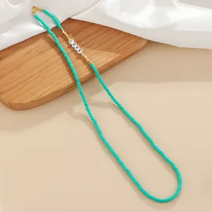 Turquoise heishi clay bead necklace, letter love mask glasses chain for women 80c