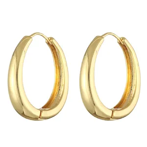 Minimalist gold oval hoop earrings for women, chic French style fashion jewelry accessories.