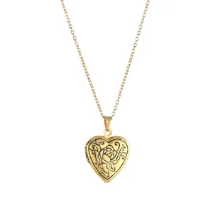 Collar con colgante de medallón de corazón dorado vintage para mujer, cadena elegante.